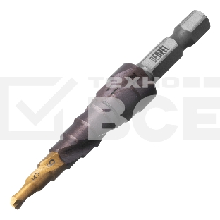 Сверло ступенчатое Denzel 4-5-6-7-8-9-10-11-12 мм, Р6М5К5, 6-гр. хвостовик 723612