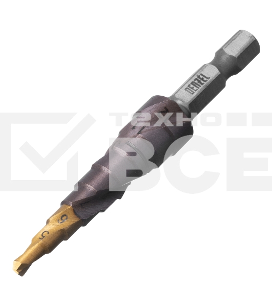 Сверло ступенчатое Denzel 4-5-6-7-8-9-10-11-12 мм, Р6М5К5, 6-гр. хвостовик 723612