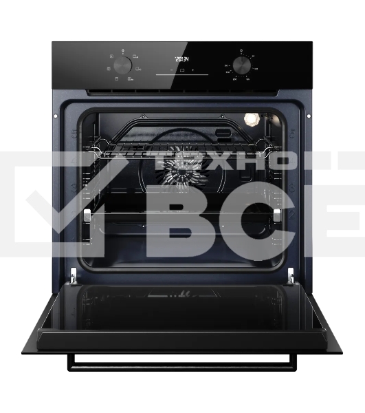 Духовой шкаф Kuppersberg HO 606 Black, High-Tech, 78 л, поворотное управление, дисплей, таймер, 6 режимов, макс. температура 310 градусов, телескопические направляющие (на 1 уровень), цвет черный, цвет фурнитуры черный