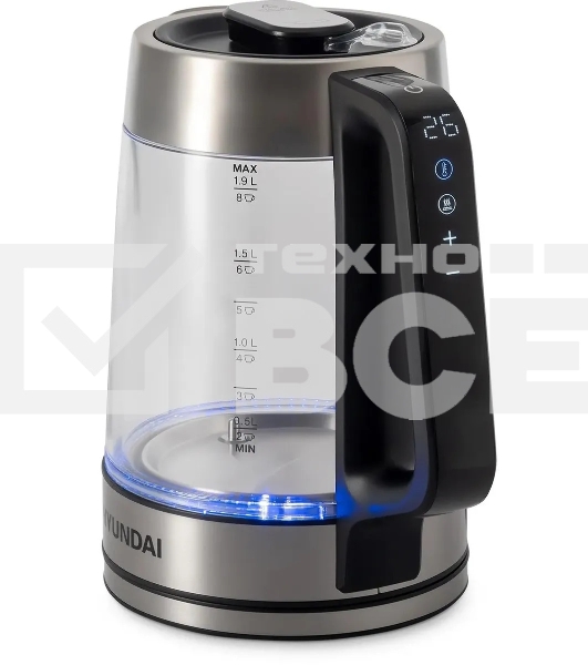 Чайник электрический Hyundai HYK-G5607 1.9л. 2200Вт черный/серебристый корпус: стекло