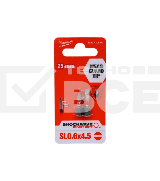 Бита Milwaukee Shockwave SL0.6x4.5 25мм 2шт (4932430901)