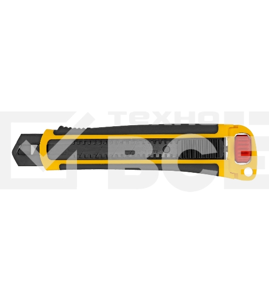 Нож Denzel 25 мм, сменное лезвие, SK4, корпус из ABS + TPR, торцевой зажим