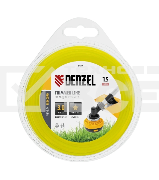 Леска для триммера Denzel звезда 3 мм х 15 м, блистер FLEX CORD