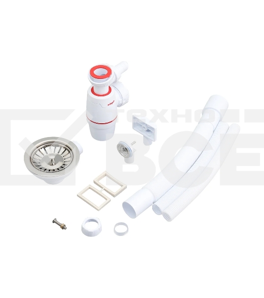 Сифон WIRQUIN NEO с нерж. чашкой D114мм, отводом для ст.м.,с универс. переливом,гофротрубой L800мм