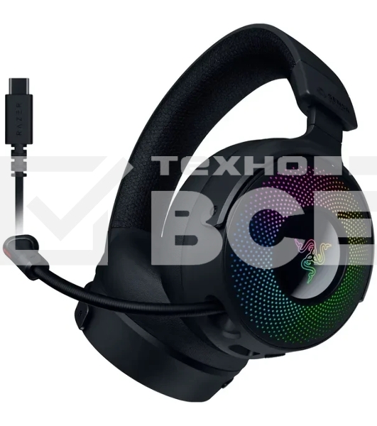 Гарнитура Razer Kraken V4 Pro чёрный, беспроводная + проводная, радиоканал, до 45 ч, подсветка