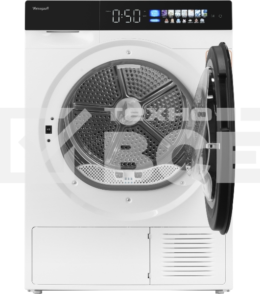Сушильная машина Weissgauff WD 999 Heat Pump Full Touch белый/черный, 10 кг, сушка - тепловой насос, программ - 16, 60 x 85 x 62 см