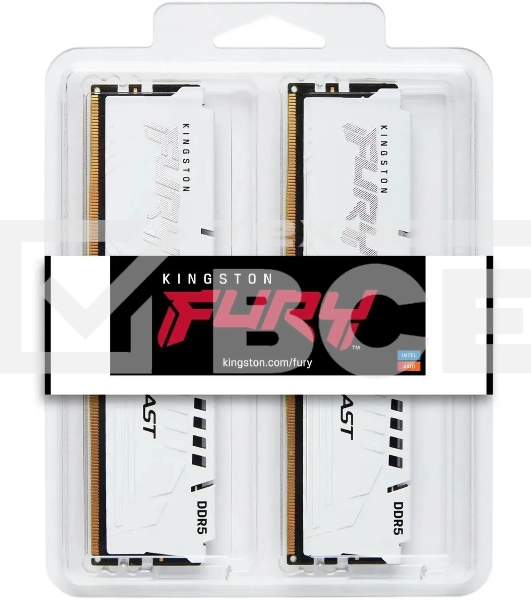Оперативная память Kingston Fury Beast, DDR5, 64GB (2x32 GB), 6000 MHz, CL36, радиатор, белый