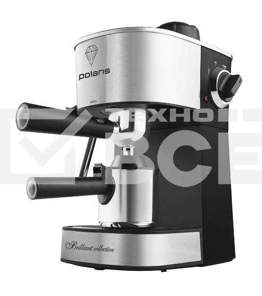 Кофеварка рожковая Polaris PCM-4011 серебристый/черный, исп. кофе - молотый, 0.24 л, 800 Вт, 4 Бар.