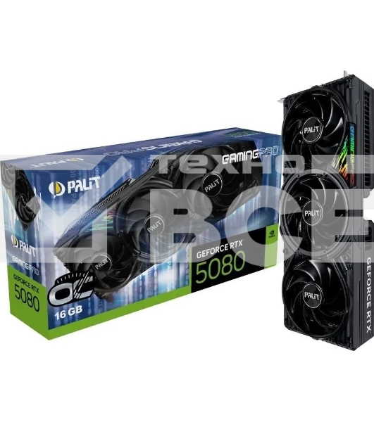 Видеокарта Palit PA-RTX5080 GAMINGPRO OC 16GB GeForce RTX5080 16Gb 256bit GDDR7 2295/30000 HDMIx1 DPx3 HDCP Ret PCI-E PA-RTX5080