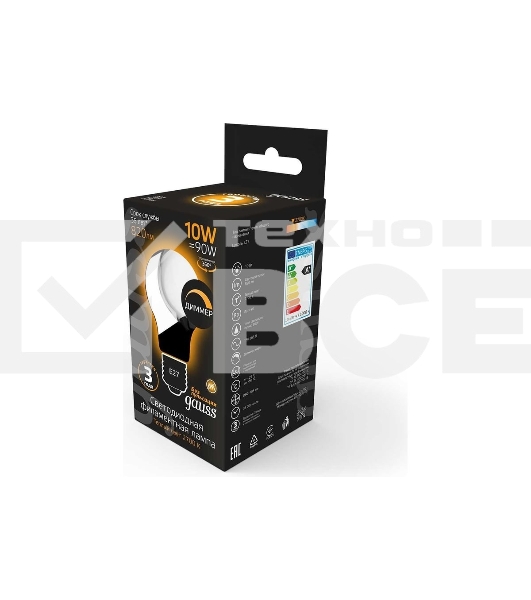 Лампа светодиодная LED GAUSS 102202110-D Filament A60 OPAL dimmable E27 10W 820lm 2700К 1/10/40