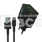 Сетевое зарядное устройство MORE CHOICE (4610196409882) NC11m 2USB 2.4A для micro USB черный, фото 1