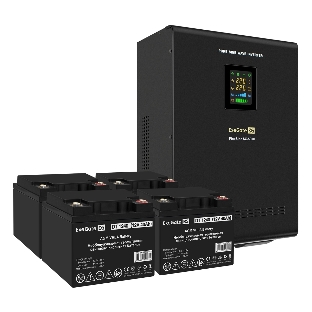 Комплект источника бесперебойного питания Exegate EX296004RUS + батарея 40Aч EX282976RUS 4шт (инвертор, синус, для котла, настенный) ExeGate FineSine SX-5000.LCD.AVR.2SH.T <5000VA/3500W, чистая синусоида, цветной LCD-дисплей, AVR, 2*Schuko+клеммы, линейно-интерактивный, крепление настенное, черный> + батарея ExeGate DT 1240 (12В, 40А·ч) 4шт