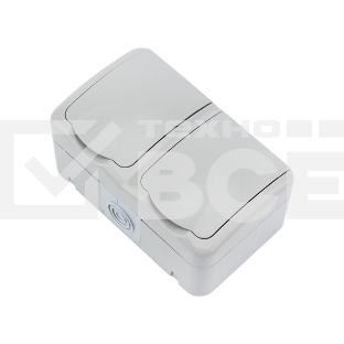 Блок горизонтальный 2 розетки (керамика) Mini OG IP54 с заземлением, о/у, серый Kranz