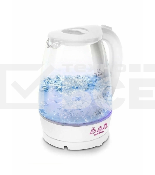 Чайник электрический Мастерица ЕК-1801G, снег, 1.8 л, стекло, 1850 Вт