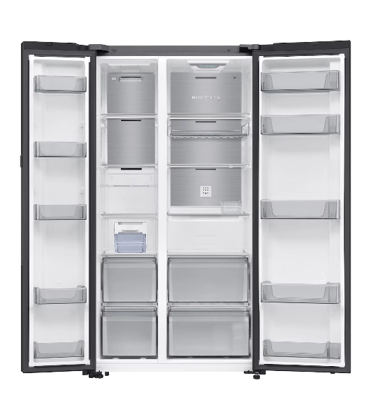 Холодильник Samsung RS80F65M1WWT белое стекло двухкамерный 417/229л морозилка сбоку, No Frost, Side by Side