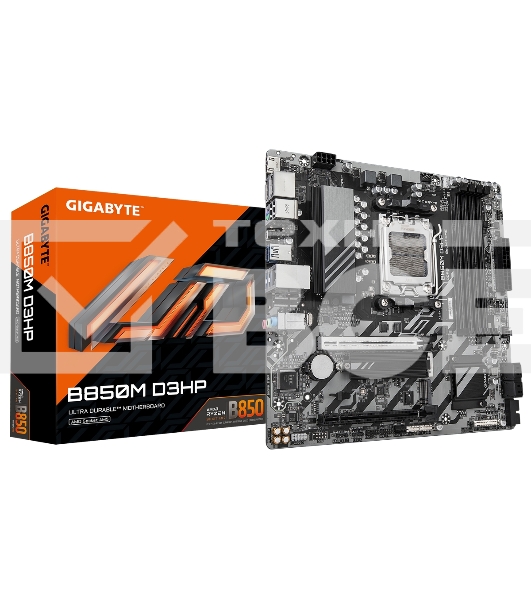 Материнская плата Gigabyte B850M D3HP, AM5, AMD B850, 4xDDR5, 4xSATA, 2xM.2, 1xPCIe 5.0 x16, 1xPCIe 3.0 x4, 1xHDMI, 2xDP, 1x 1Gb LAN, 3xUSB-A 3.2 Gen 1, 2xUSB-A 2.0, 1xUSB-C 3.2 Gen 1, 3x3.5 мм, 7.1, mATX
