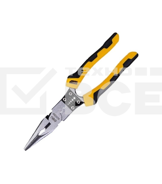 Удлиненные плоскогубцы многофункциональные Deli DL101008 220мм, (зажим/резка/зачистка/обжим), сталь Cr-V, двухкомпонентная рукоять