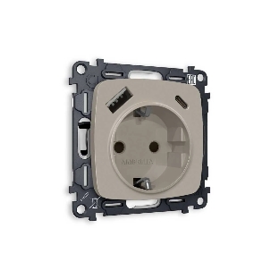 Комплект механизма электрической розетки OMEGA Серо-бежевый матовый 2USB A+C 20W (быстрая зарядка) с/з QUANT (OP3700, VM160) MO370010