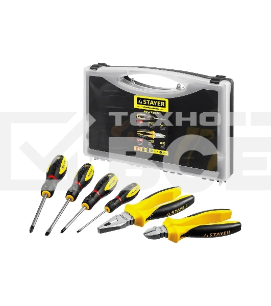 Набор слесарно-монтажного инструмента STAYER 'PROFI' ULTRA (2202-H6): 4 отвертки, плоскогубцы и бокорезы, 6 предмета