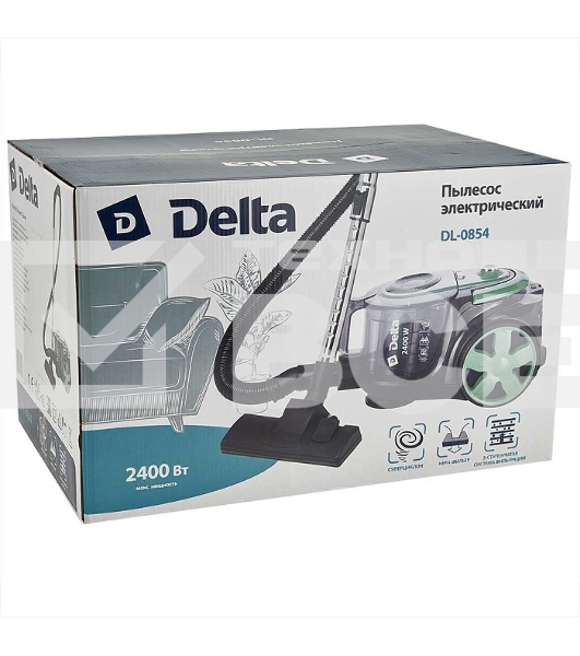 Пылесос Delta DL-0854 черный/зеленый, 300/2400 Вт, уборка сухая, пылесборник контейнер, 4 л