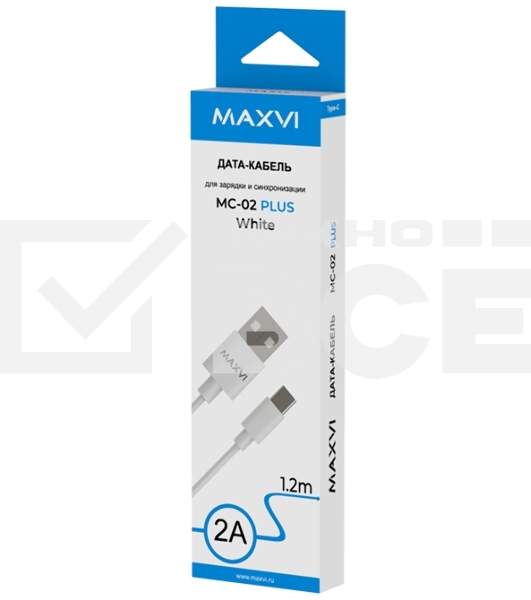 Кабель Maxvi MC-02 plus white USB-A - Type-C, 2A ток макс. нагрузки 2А, макс. напряжение 5V, длина кабеля 1.2м, материал PVC, белый