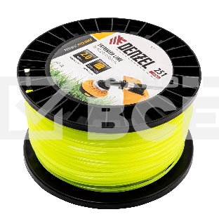 Леска для триммера Denzel квадрат, 2,0мм х 251м, на DIN катушке FLEX CORD