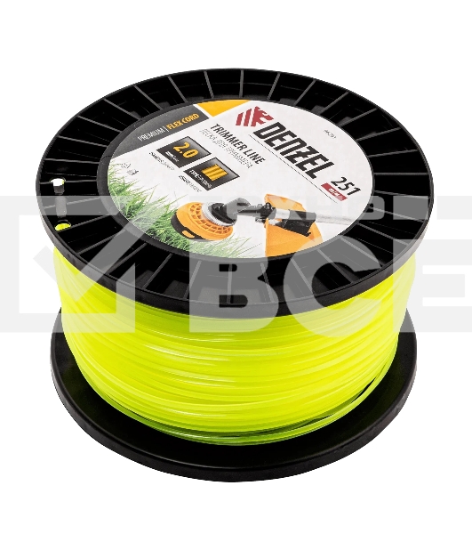 Леска для триммера Denzel квадрат, 2,0мм х 251м, на DIN катушке FLEX CORD