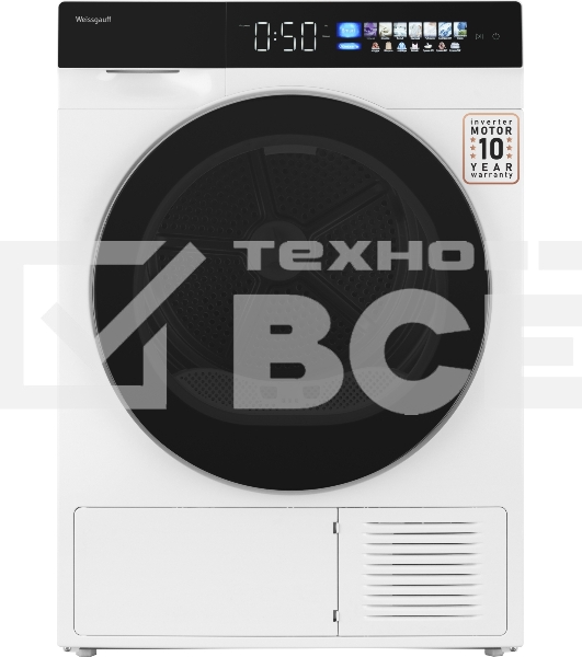Сушильная машина Weissgauff WD 999 Heat Pump Full Touch белый/черный, 10 кг, сушка - тепловой насос, программ - 16, 60 x 85 x 62 см