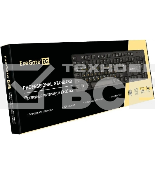 Клавиатура ExeGate Professional Standard LY-331L2 (USB, полноразмерная, влагозащищенная, 104кл., Enter большой, длина кабеля 2,2м, черная, Color Box)