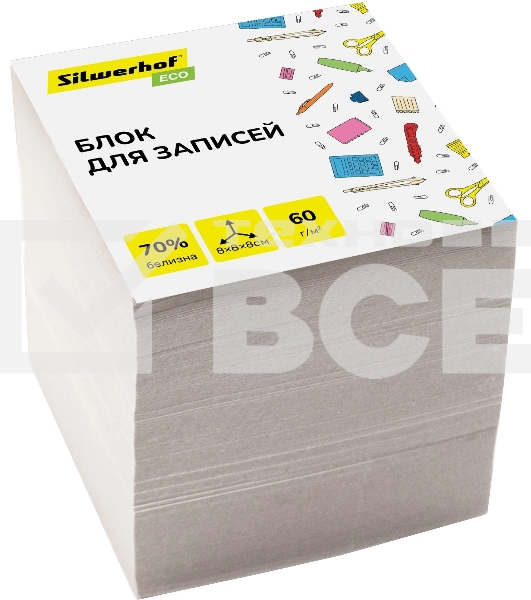 Блок для записей бумажный Silwerhof ECO Эконом 80x80x80мм, 60 г/м2, белый