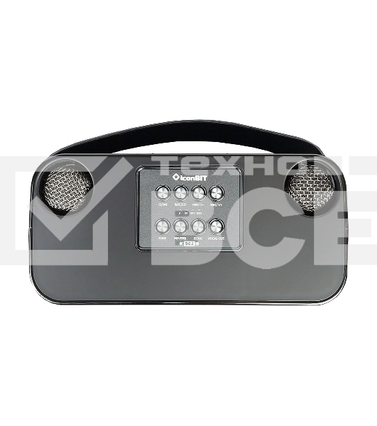 Переносная караоке система TRS2402 iconBIT K902B Колонка 10Вт, 2 микрофона Bluetooth, световые эффекты, аккумулятор в колонке 3000mAh и микрофонах, 22.3*9.6*15.7CM, черный