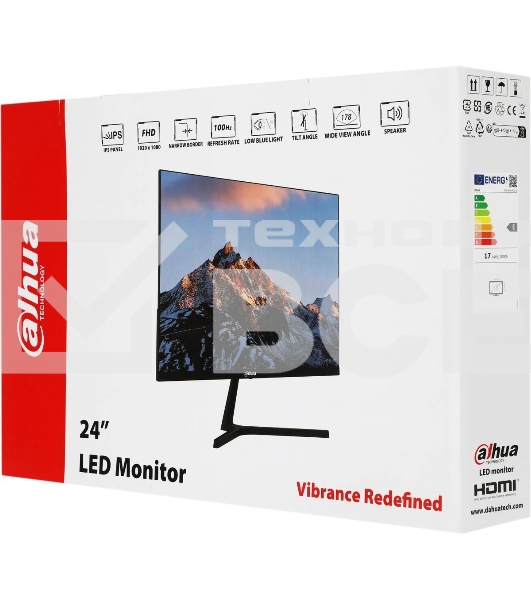 Монитор 23.8' Dahua DHI-LM24-B201S IPS 1920x1080, 75 Гц, 4 мс, 16:9, 250 кд/м2, 1xHDMI, 1xVGA, черный