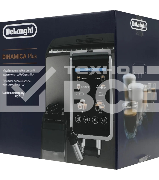 Кофемашина автоматическая DeLonghi Dinamica Plus ECAM380.95.TB черный/серый, исп. кофе - зерновой/молотый, 1.8 л, 1450 Вт, 15 Бар.