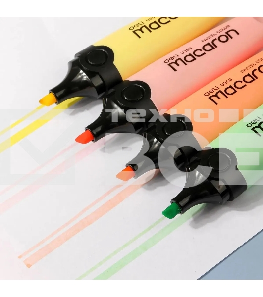 Набор текстовыделителей Deli EU356-MT Macaron, скошенный пишущий наконечник, 4 цвета,