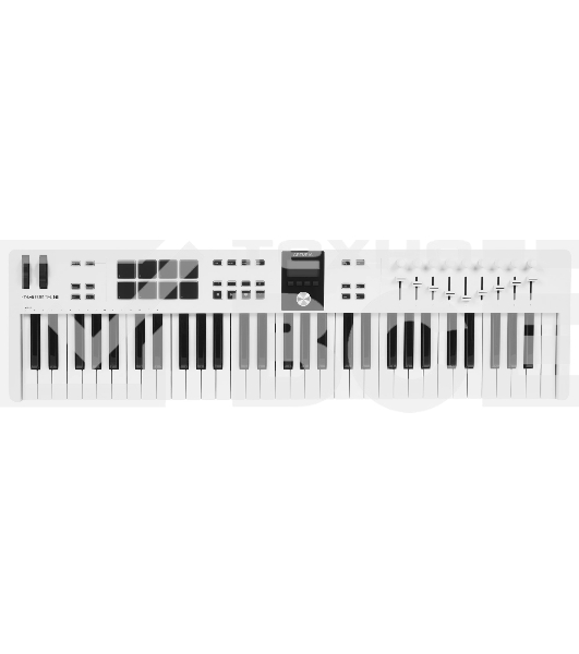 Клавиатура MIDI [231531] Arturia [KeyLab Essential 61 mk3 White] 61 клавиша, LCD дисплей, 9 энкодеров, 8 пэдов, 9 фейдеров, 12 кнопок управления, колеса высоты тона и модуляции, 1/4