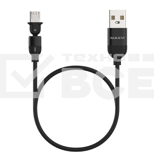 Кабель Maxvi MC-19M black, USB-A - microUSB, 2.4A, LED ток макс. нагрузки 2.4А, макс. напряжение 5V; стандарт USB 2.0; длина кабеля 1.5м, нейлоновая оплетка, металлические корпуса разъемов,LED подсветка, цвет: черный