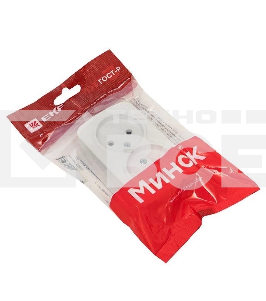 Розетка EKF EGR10-102-10 2-я, б/з, 10А, ОП Basic Минск белый