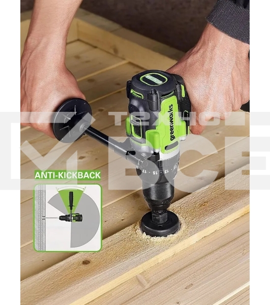 Дрель-шуруповерт аккумуляторная Greenworks GD24DD140 24V, 70/140Нм,Anti-kickback,2х4Ач,ЗУ,кор 3707607CUD