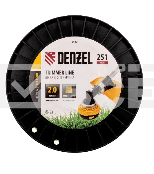 Леска для триммера Denzel квадрат, 2,0мм х 251м, на DIN катушке FLEX CORD