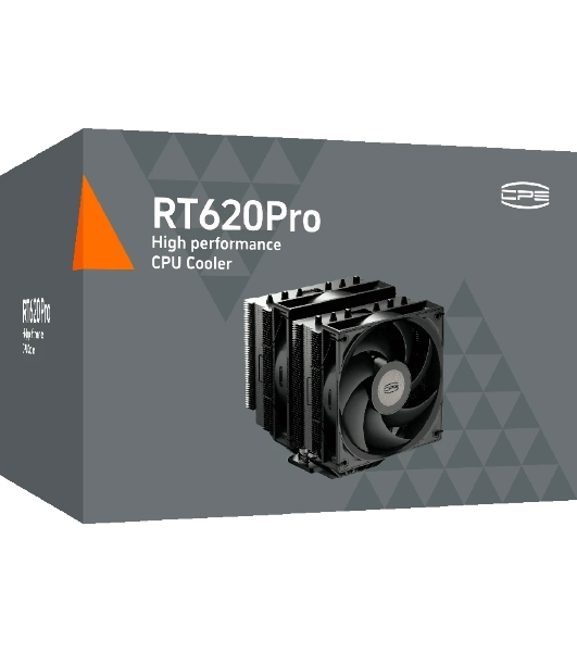 Кулер для процессора PCCooler RT620 PRO BK (250W, 4-pin PWM, 153mm, Al/Cu, 6x6mm, 2x120mm, 73.32CFM, 34.9dBA, 2200RPM, S: 1851/1700/1200/115X, AM5/AM4, черный)