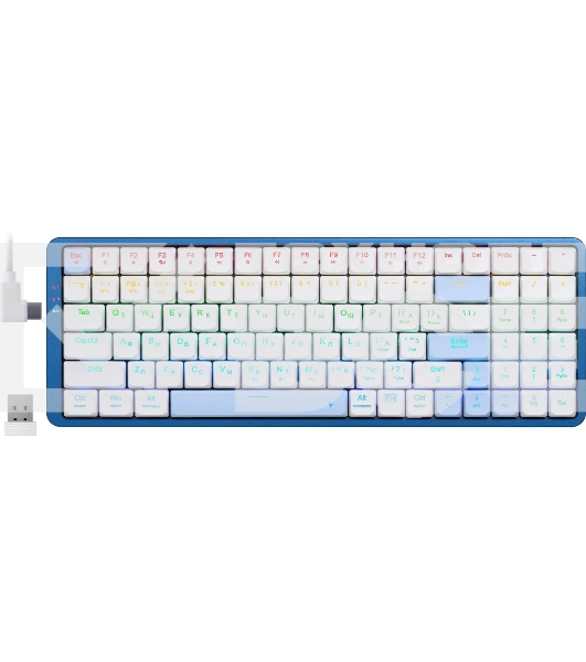 Клавиатура Redragon Eva Pro гибридная, USB Type-A, Bluetooth, радиоканал, белый/синий