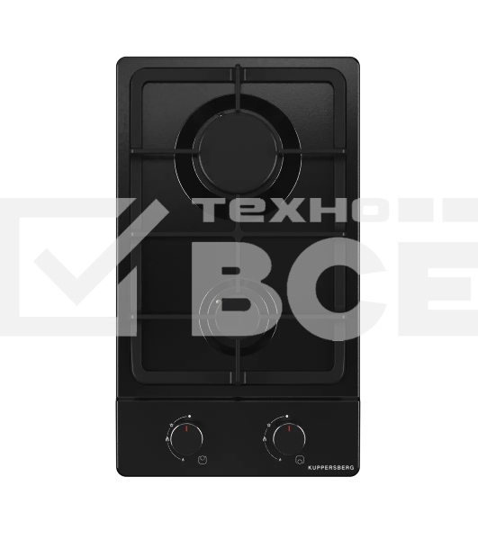 Варочная поверхность Kuppersberg FS 30 B, газ, High-Tech, 30 см, автоматический электроподжиг, газ-контроль, форсунки под сжиженый газ, SABAF конфорки, чугунные решетки, цвет черный, цвет фурнитуры черный
