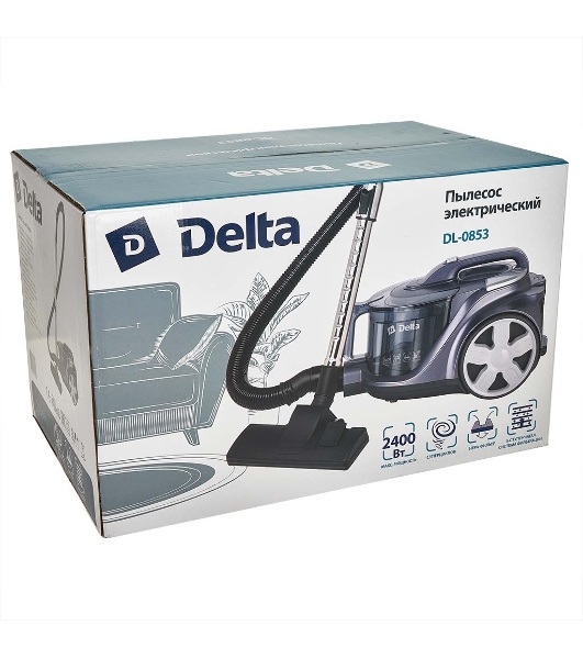 Пылесос Delta DL-0853 серый/фиолетовый, 400/2400 Вт, уборка сухая, пылесборник контейнер 4 л