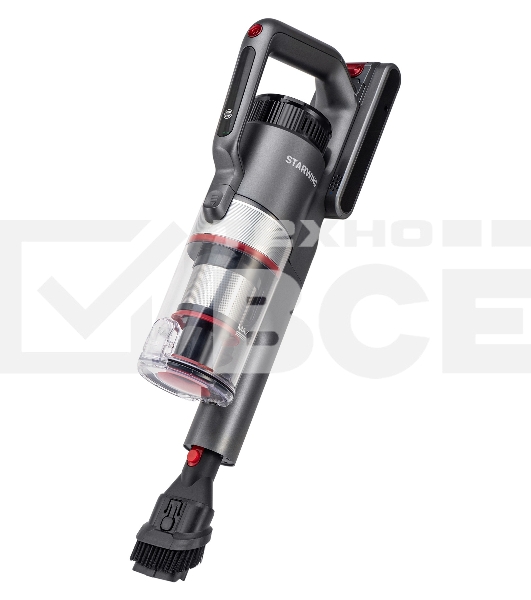 Пылесос вертикальный Starwind SCH9945 серебристый/красный, питание от аккумулятора, 170 Вт, уборка сухая, пылесборник 0.4 л