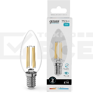 Лампа филам. Gauss Filament 12Вт цок.:E14 свеча св.свеч.бел.нейт. (упак.:10шт) (32122)