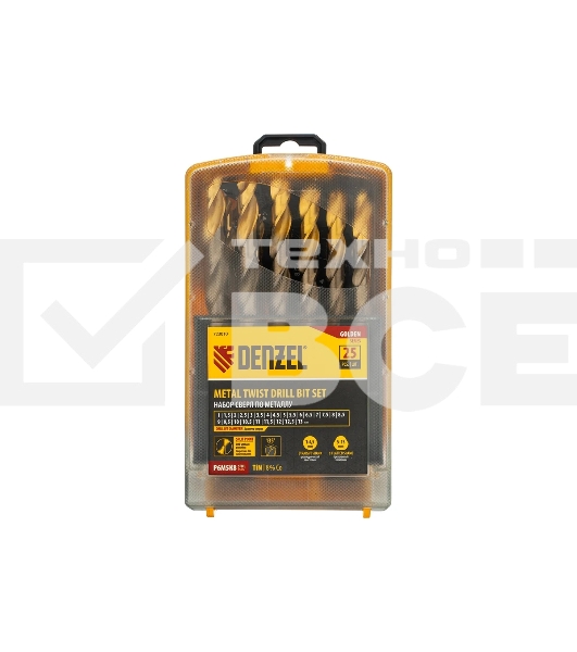 Набор сверл по металлу Denzel 1-13 мм, Р6М5К8-TiN, Golden Tip, 25 шт 723010