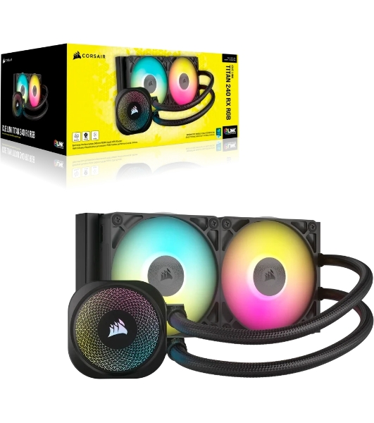 Система жидкостного охлаждения Corsair iCUE LINK TITAN 240 RX RGb (240мм, черный, RGb/ Fans: 2x120мм, 73.5CFM, 36dBA, 2100RPM/ S: 1851, 1700, AM5, AM4)