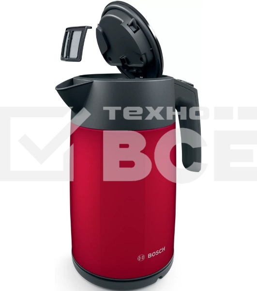 Чайник электрический Bosch TWK7L464 1.7 л, 2400 Вт., нерж.сталь, покрытая эмалью, красный, шкала уровня воды