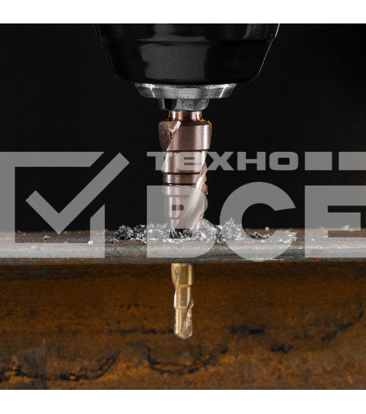 Сверло ступенчатое Denzel 4-5-6-7-8-9-10-11-12 мм, Р6М5К5, 6-гр. хвостовик 723612