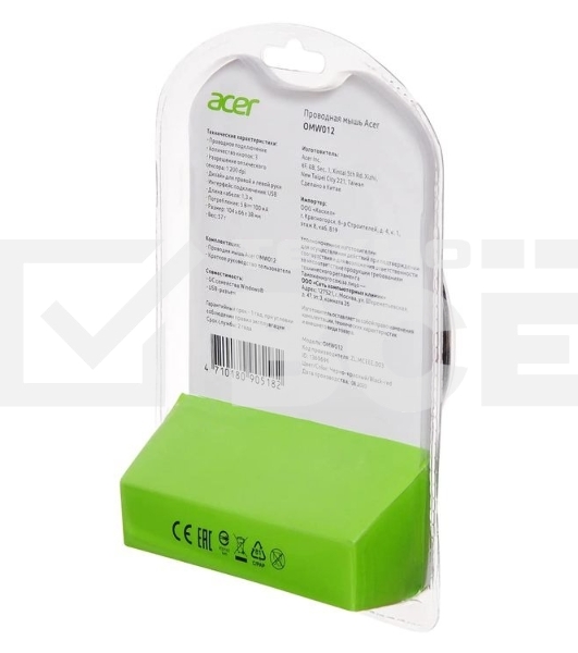 Мышь проводная Acer OMW012 черный/красный, 1200 dpi, USB, кнопки - 3